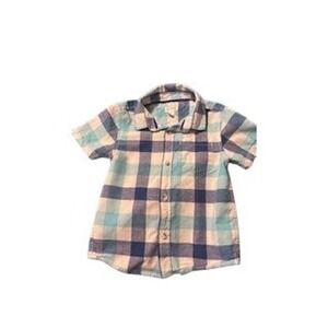 Cat & Jack Boys 18M Plaid Short Sleeve Button Down Shirt Blue Teal Cream
